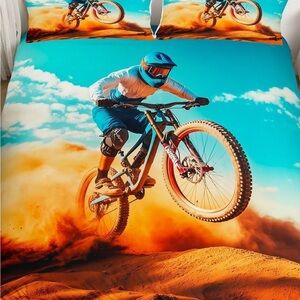 Vibrant Blue and Orange Biker Bedding Set